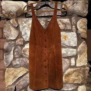 Free People Suede Dress Brown Button Front Pockets Size 8 Boho Hippie